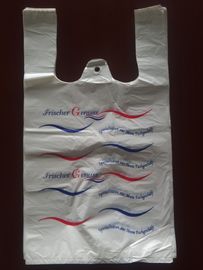 ईसीओ-फ्रेंडली प्लास्टिक टी शर्ट शॉपिंग बैग, प्रिंटिंग के साथ सफेद रंग, एचडीपीई सामग्री