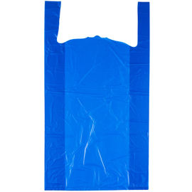 भारी शुल्क प्लास्टिक टी शर्ट शॉपिंग बैग ब्लू रंग फ्लैट प्रकार अनुकूलित आकार